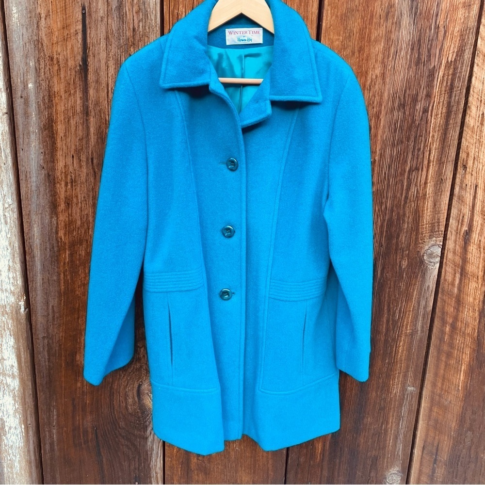 Vintage Hermone Kay 100% wool coat in Deep Aqua color Size 12